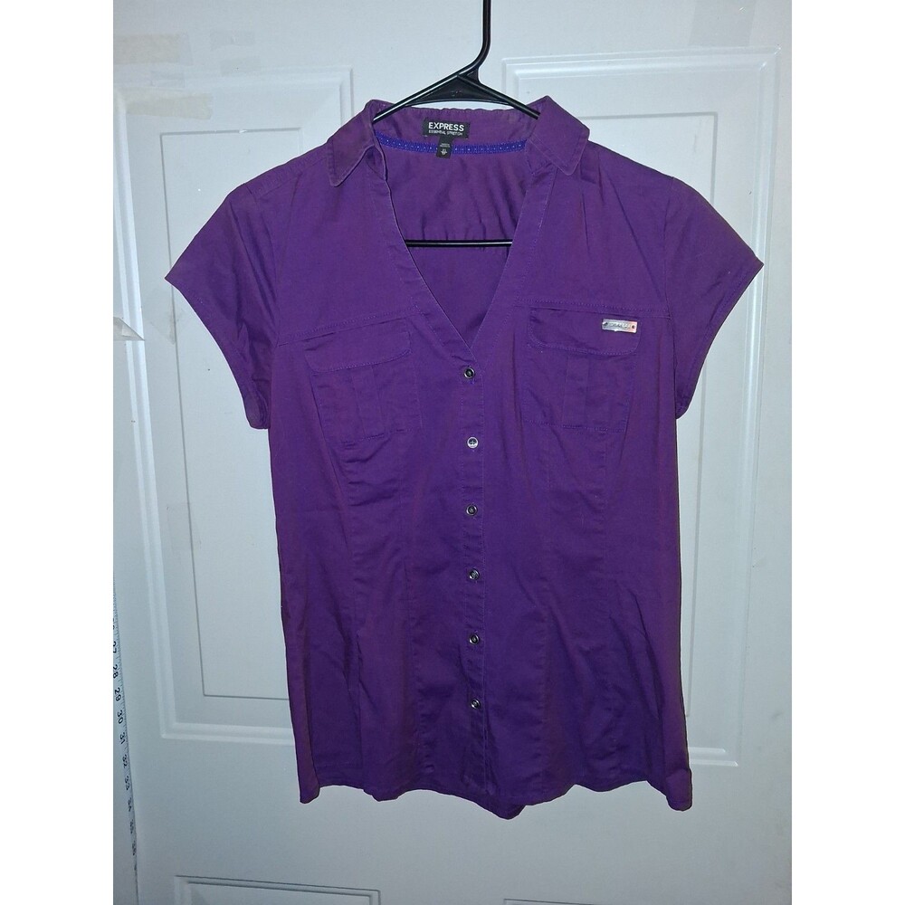 Express Essential Stretch Purple Button Up Shirt Women XS Long Sleeve